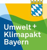 Grafik mit dem Schriftzug „Umwelt+ Klimapakt Bayern“ und dem bayerischen Wappen.